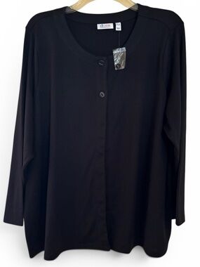 Women's Dark Black 2 Button-Front Long Sleeve Lightweight Flowy Cardigan